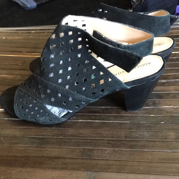 🚨B2G1 New ADRIENNE VITTADINI Black Leather Cut Out Open Toe Short Heel - Picture 2 of 8